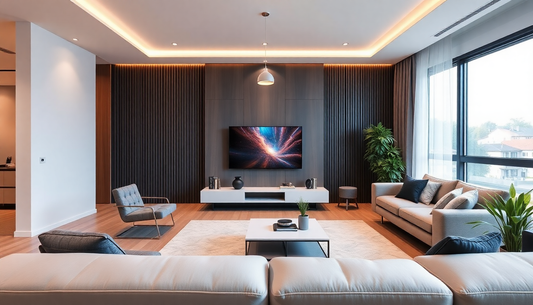 Modern living room with sleek smart home gadgets