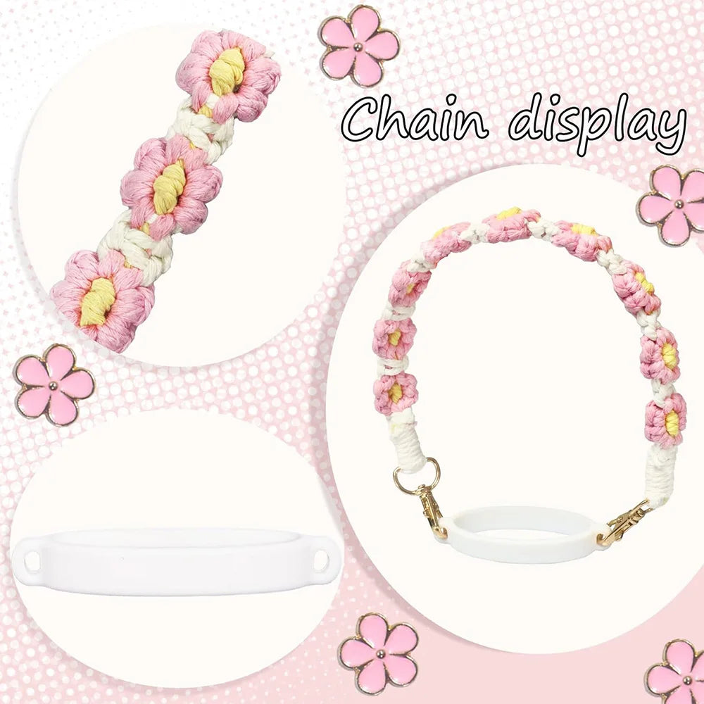 VaultHaus 11 piece Tumbler Cup Accessory Kit featuring pink flower chain display and white silicone holder