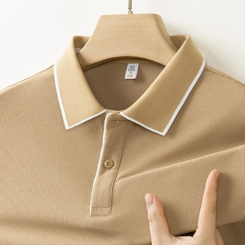 2025 New Men's Business Casual Short Sleeved Shirt Solid Color Polo Shirt Fashionable Breathable Comfortable Versatile Top - VaultHaus