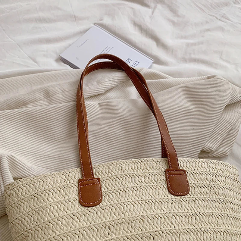 Luxury Woven Shopper Tote - Women's Large Capacity Straw Bag - VaultHaus