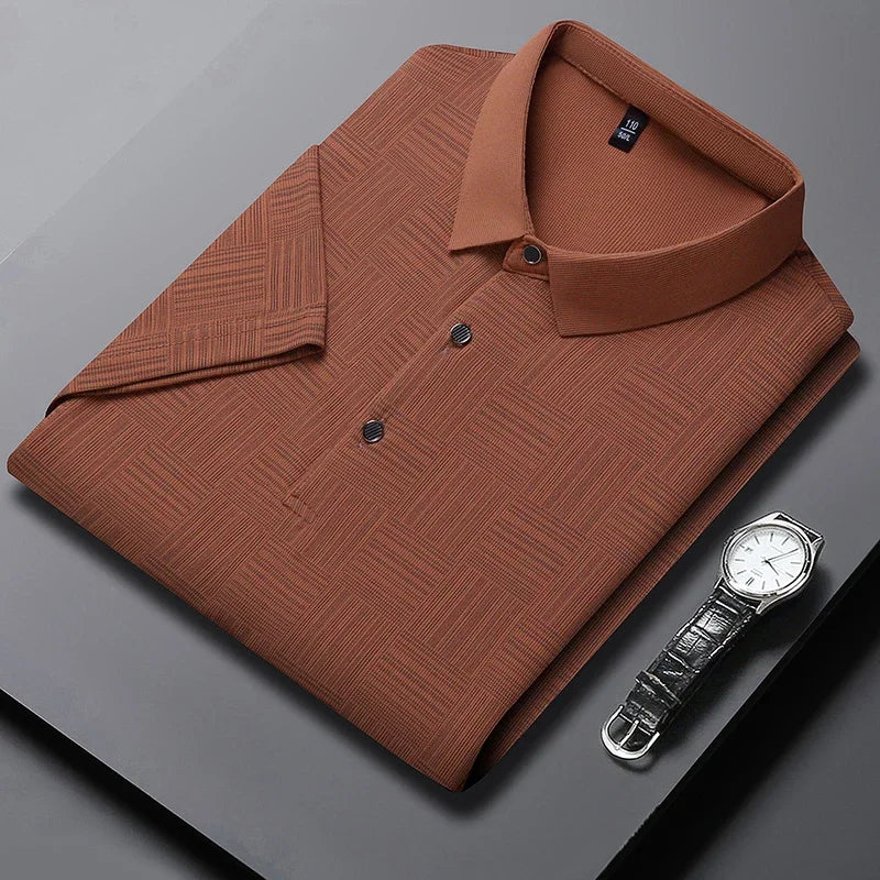 2025 Men's New Printed Business Casual Short sleeved POLO Shirt Fashion Short sleeved Comfortable and Breathable Top - VaultHaus