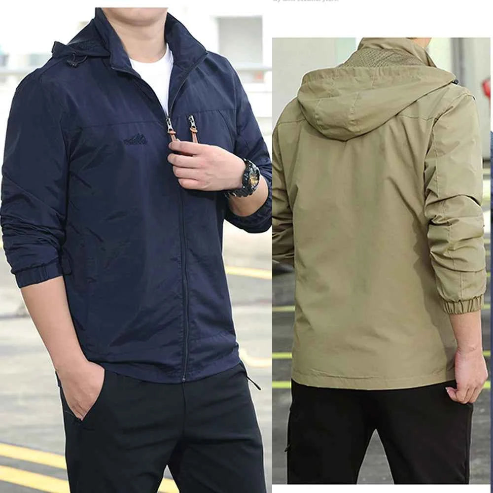 VaultHaus outdoor windbreaker coat for men in navy and khaki options, perfect for outdoor activities