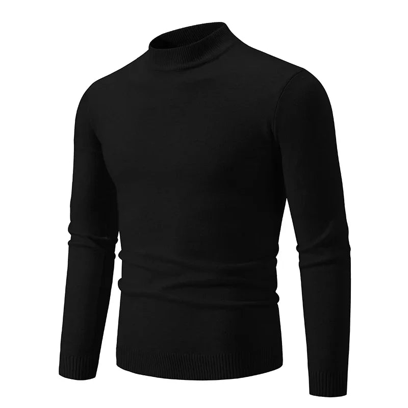 New Sweatwear Men's Half Neck Basic Solid Color Sweaters Round Neck Elastic Pullovers Warm Autumn Knitted Oversized Sweater Men - VaultHaus