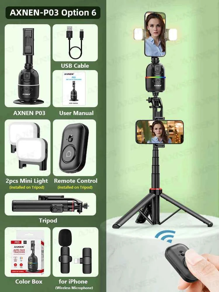 AI 360 Auto Rotate Selfie Stand for iPhone & Android