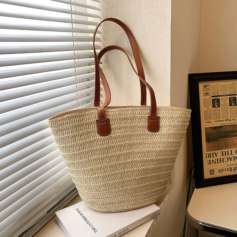 Luxury Woven Shopper Tote - Women's Large Capacity Straw Bag - VaultHaus