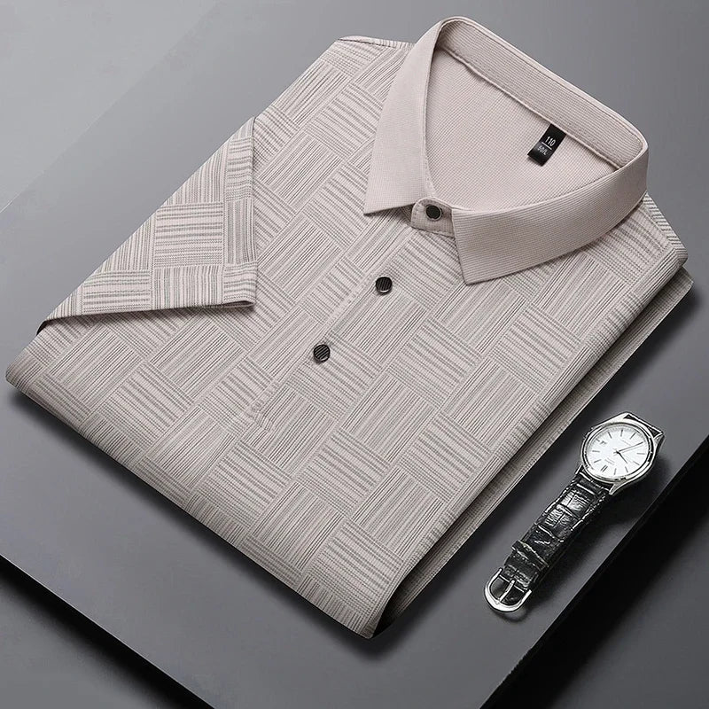 2025 Men's New Printed Business Casual Short sleeved POLO Shirt Fashion Short sleeved Comfortable and Breathable Top - VaultHaus