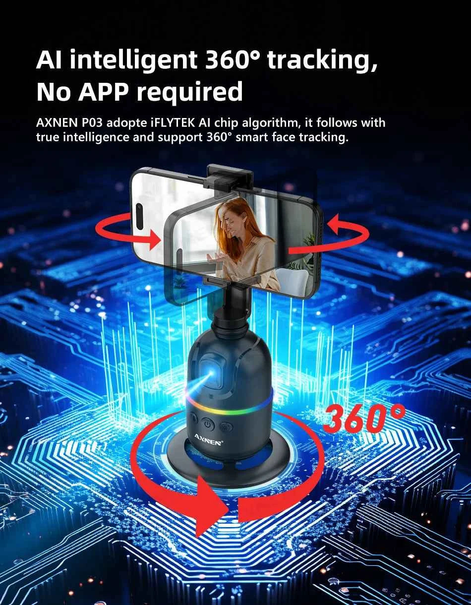 AI 360 Auto Rotate Selfie Stand for iPhone & Android