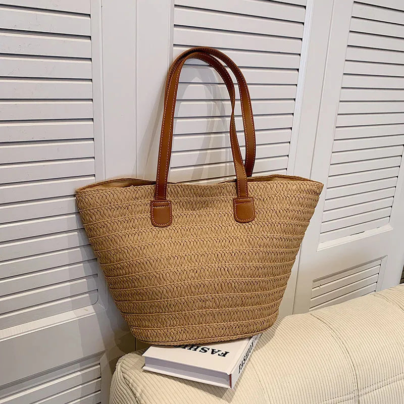 Luxury Woven Shopper Tote - Women's Large Capacity Straw Bag - VaultHaus