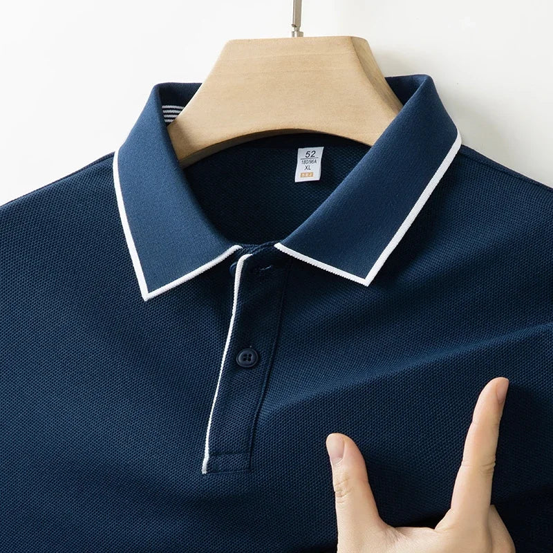 2025 New Men's Business Casual Short Sleeved Shirt Solid Color Polo Shirt Fashionable Breathable Comfortable Versatile Top - VaultHaus