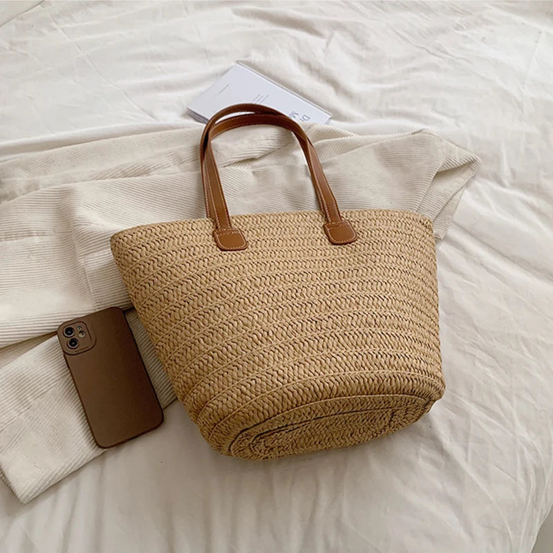 Luxury Woven Shopper Tote - Women's Large Capacity Straw Bag - VaultHaus
