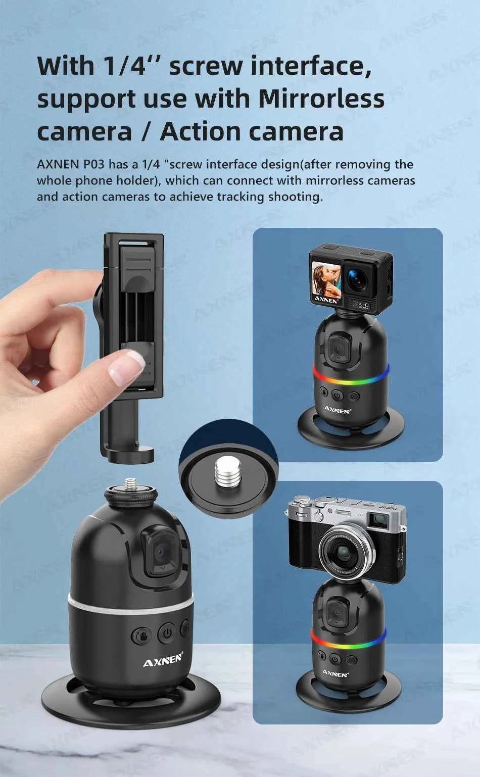 AI 360 Auto Rotate Selfie Stand for iPhone & Android