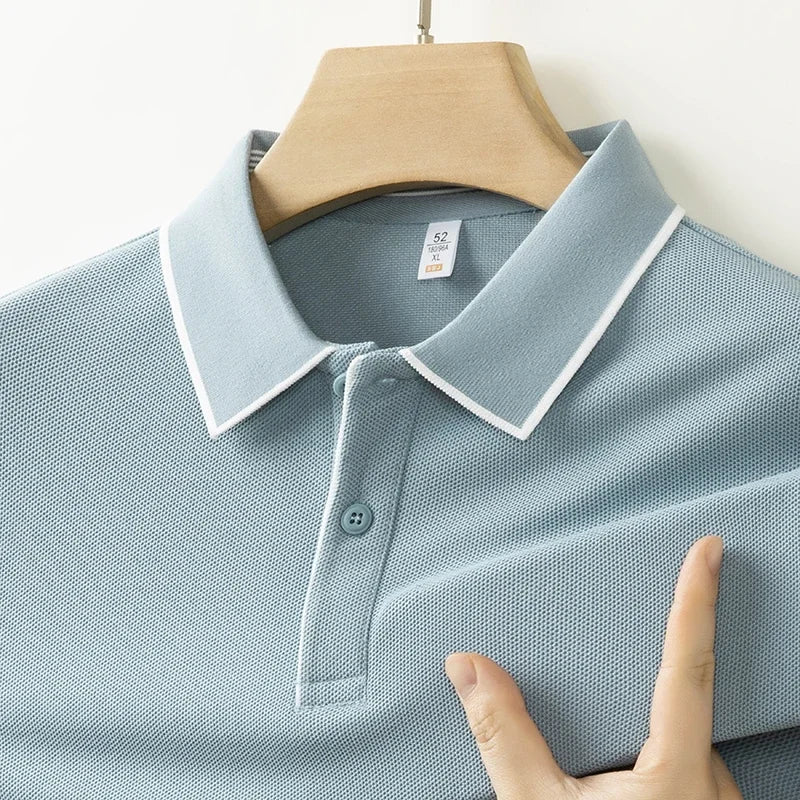 2025 New Men's Business Casual Short Sleeved Shirt Solid Color Polo Shirt Fashionable Breathable Comfortable Versatile Top - VaultHaus