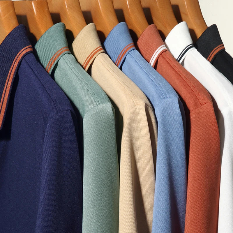 2024 Men's New Solid Color Cotton Business Casual Short Sleeved POLO Shirt Fashion Short Sleeved Comfortable and Breathable Top - VaultHaus