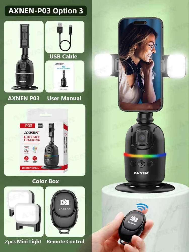 AI 360 Auto Rotate Selfie Stand for iPhone & Android
