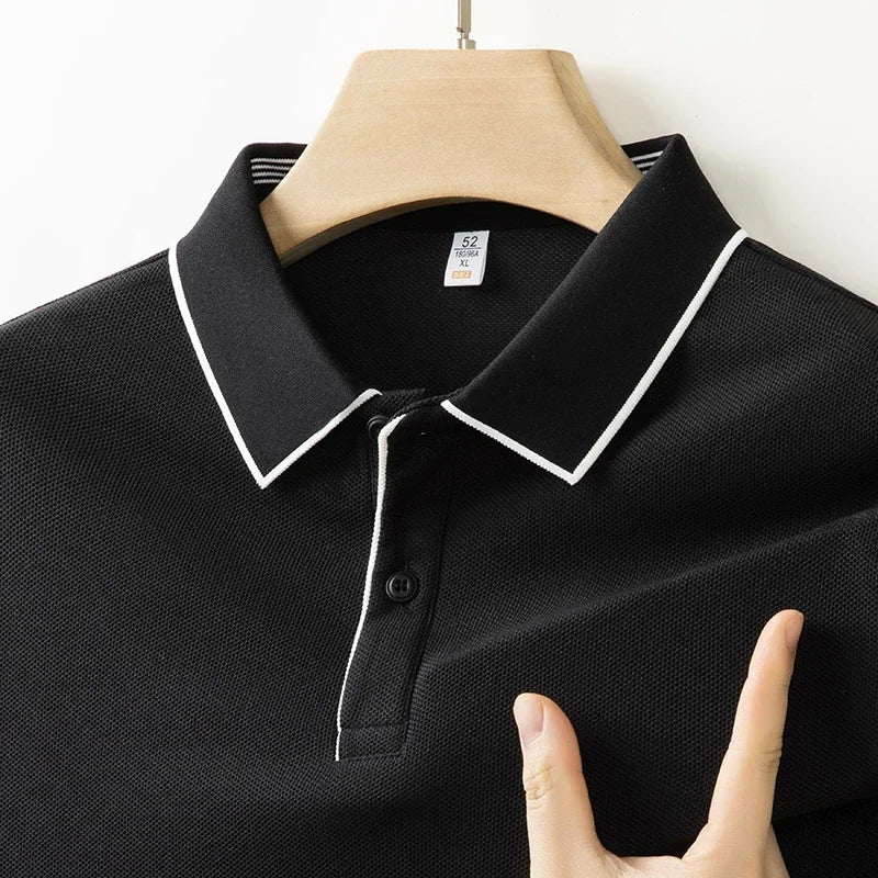 2025 New Men's Business Casual Short Sleeved Shirt Solid Color Polo Shirt Fashionable Breathable Comfortable Versatile Top - VaultHaus