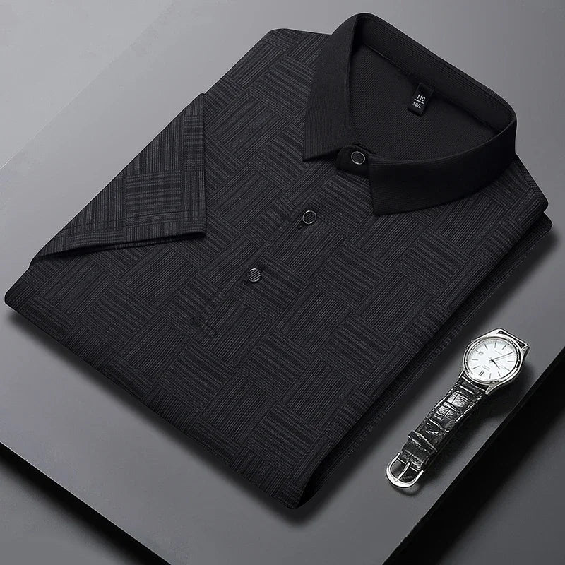 2025 Men's New Printed Business Casual Short sleeved POLO Shirt Fashion Short sleeved Comfortable and Breathable Top - VaultHaus
