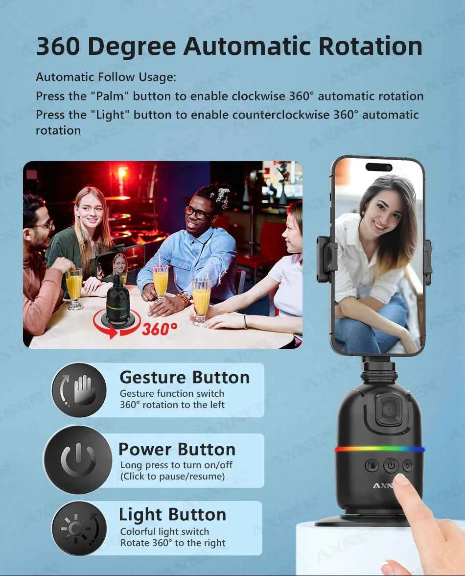 AI 360 Auto Rotate Selfie Stand for iPhone & Android