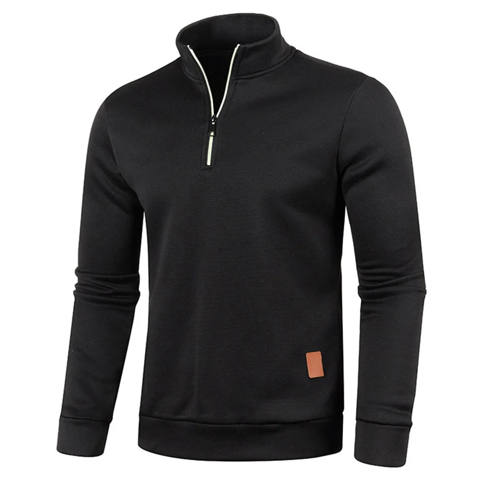 Men Sweatshirts Spring Thicker Pullover Half Zipper Pullover for Male Hoody Outdoor Sweatshir Autumn Solid Color Turtleneck Swea - VaultHaus
