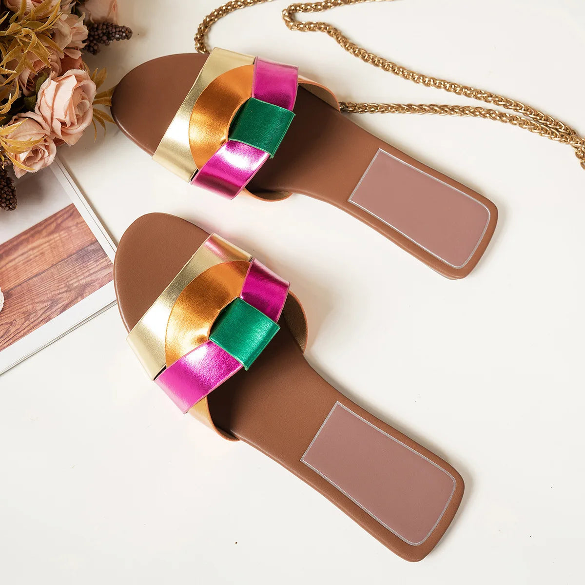 Women's Fashionable Flat Leather Sandals - VaultHaus