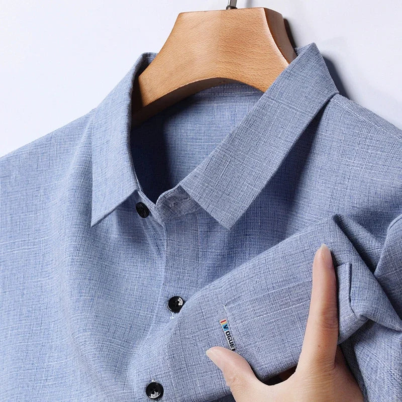 New Men's Business Casual Long Sleeved Printed Shirt with Wrinkle Resistance No Ironing Comfortable All Season Versatile Top - VaultHaus