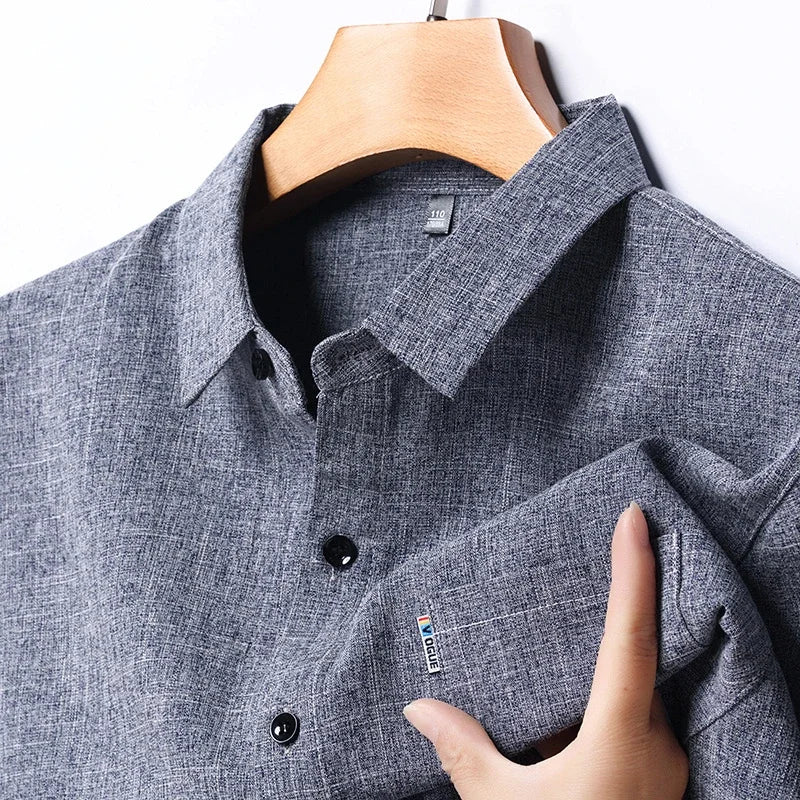 New Men's Business Casual Long Sleeved Printed Shirt with Wrinkle Resistance No Ironing Comfortable All Season Versatile Top - VaultHaus