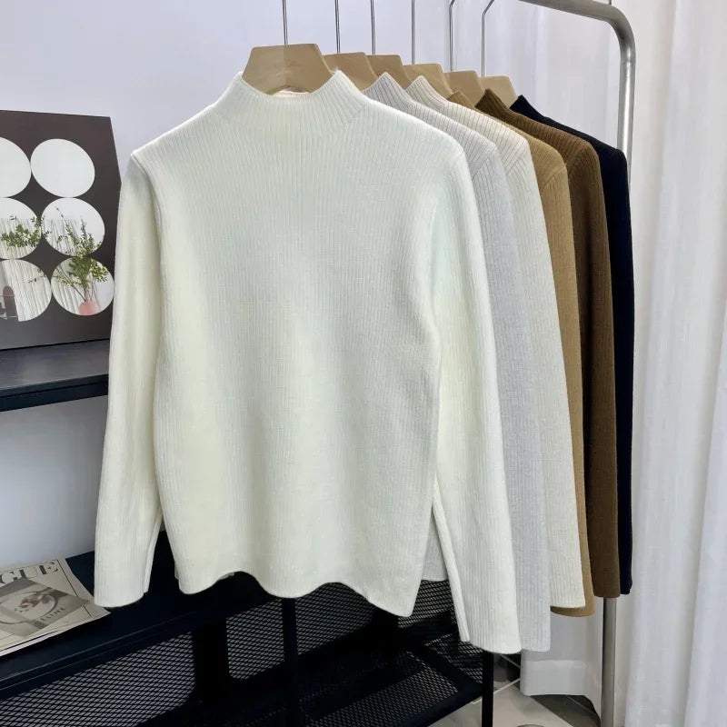 Velvet Lined Turtleneck Sweater - Warm Slim Knit Pullover