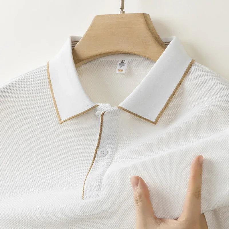 2025 New Men's Business Casual Short Sleeved Shirt Solid Color Polo Shirt Fashionable Breathable Comfortable Versatile Top - VaultHaus