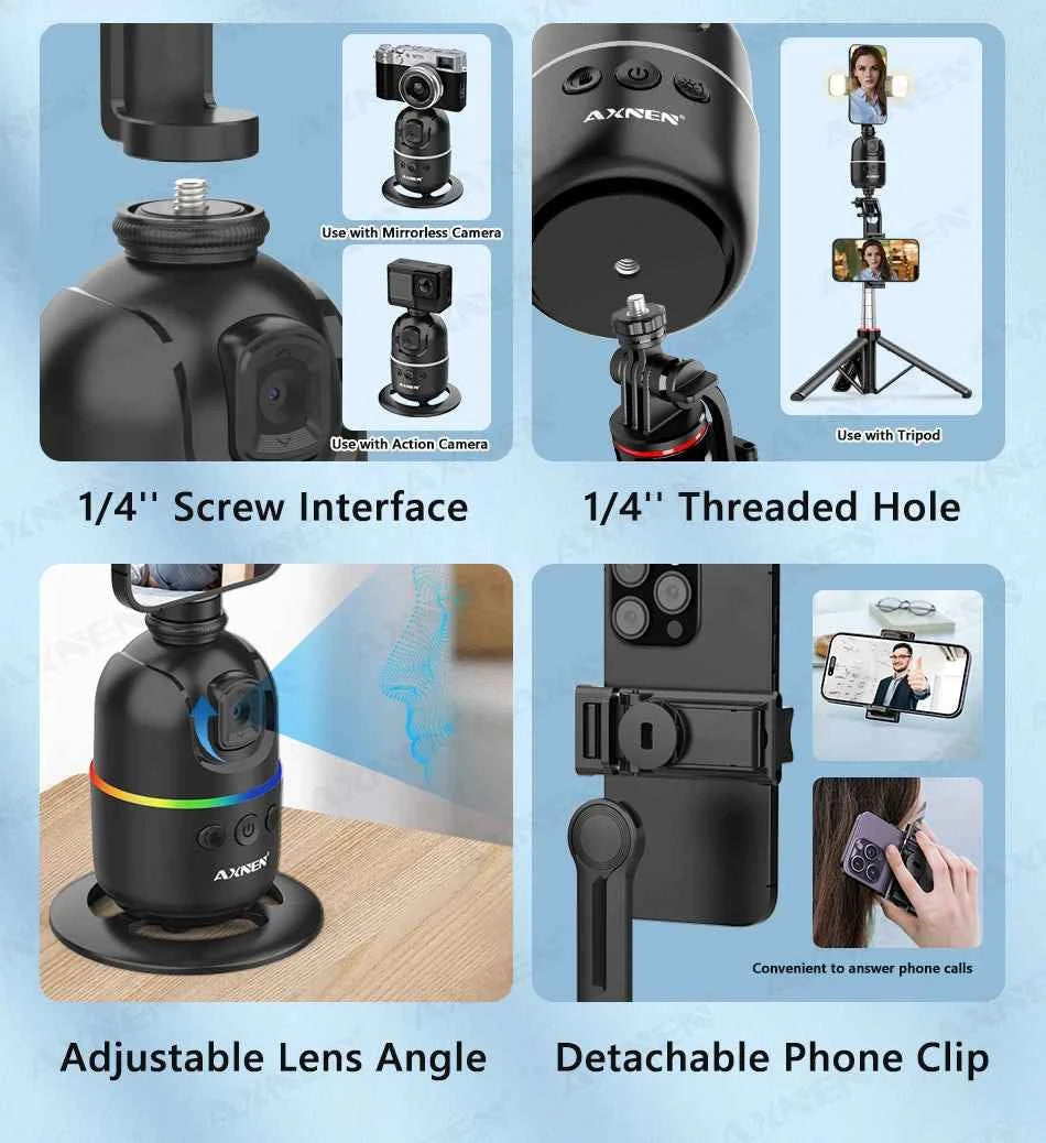 AI 360 Auto Rotate Selfie Stand for iPhone & Android
