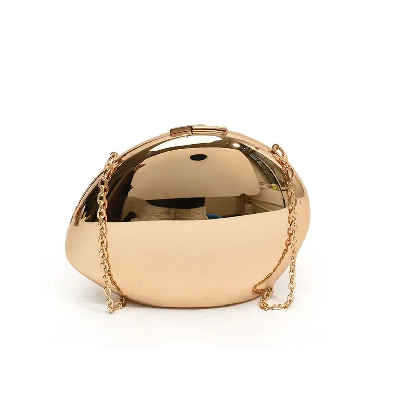 Stylish Acrylic Shell Shape Clutch Bag in Gold Finish with Chain Strap for Elegant Outings