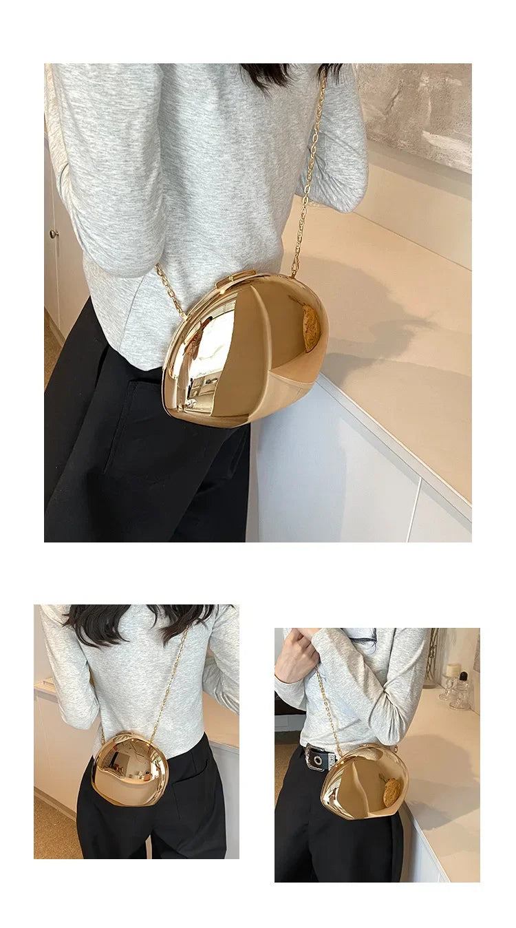 Stylish Acrylic Shell Shape Clutch Bag in Gold with Chain Strap for Elegant Outfits