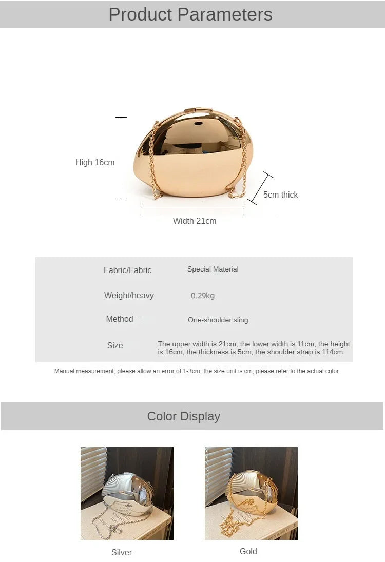 VaultHaus Acrylic Shell Shape Clutch Bag in Gold with a Stylish Chain Strap for Fashionable Events
