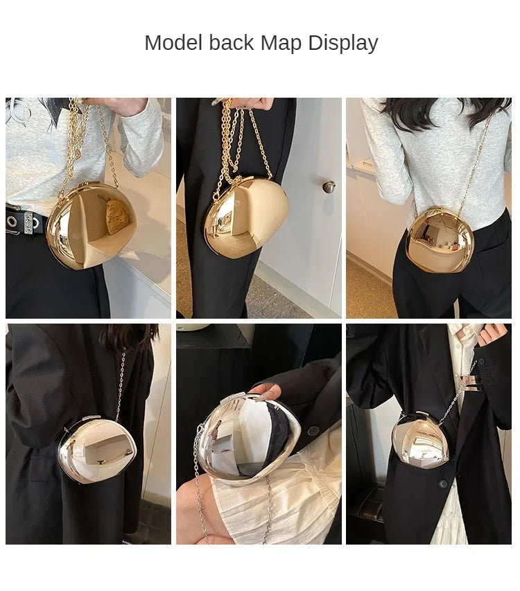 Acrylic Shell Shape Clutch Bag in gold and silver designs showcased on models with stylish outfits