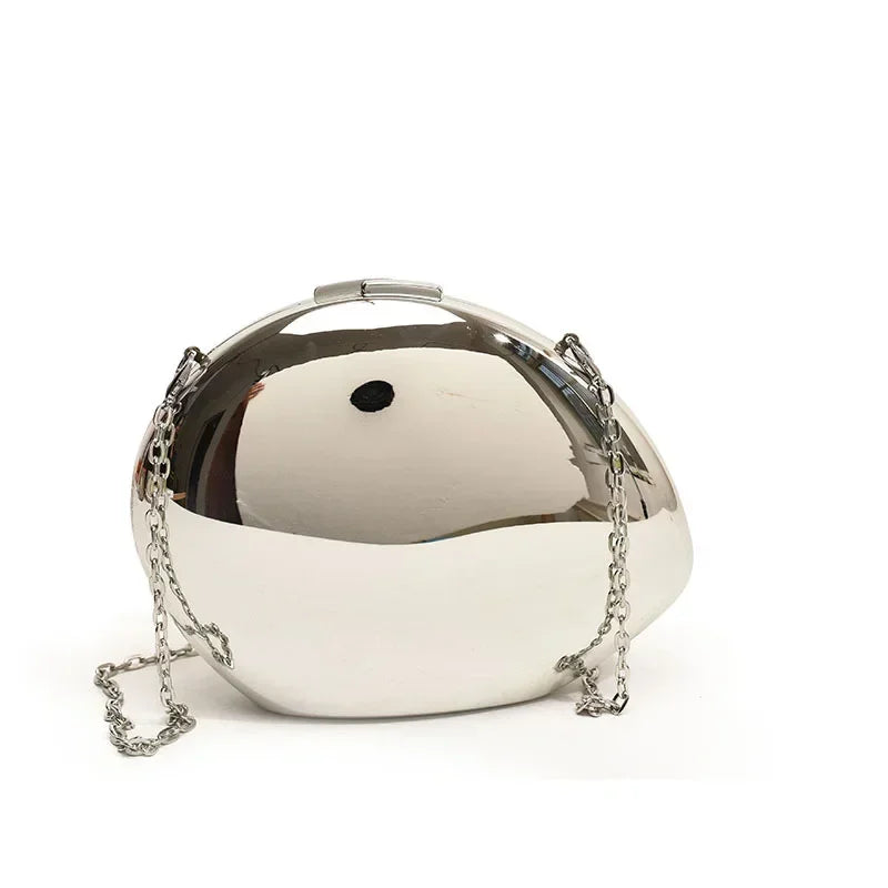 Metallic Acrylic Shell Shape Clutch Bag with Chain Strap for Elegant Evenings