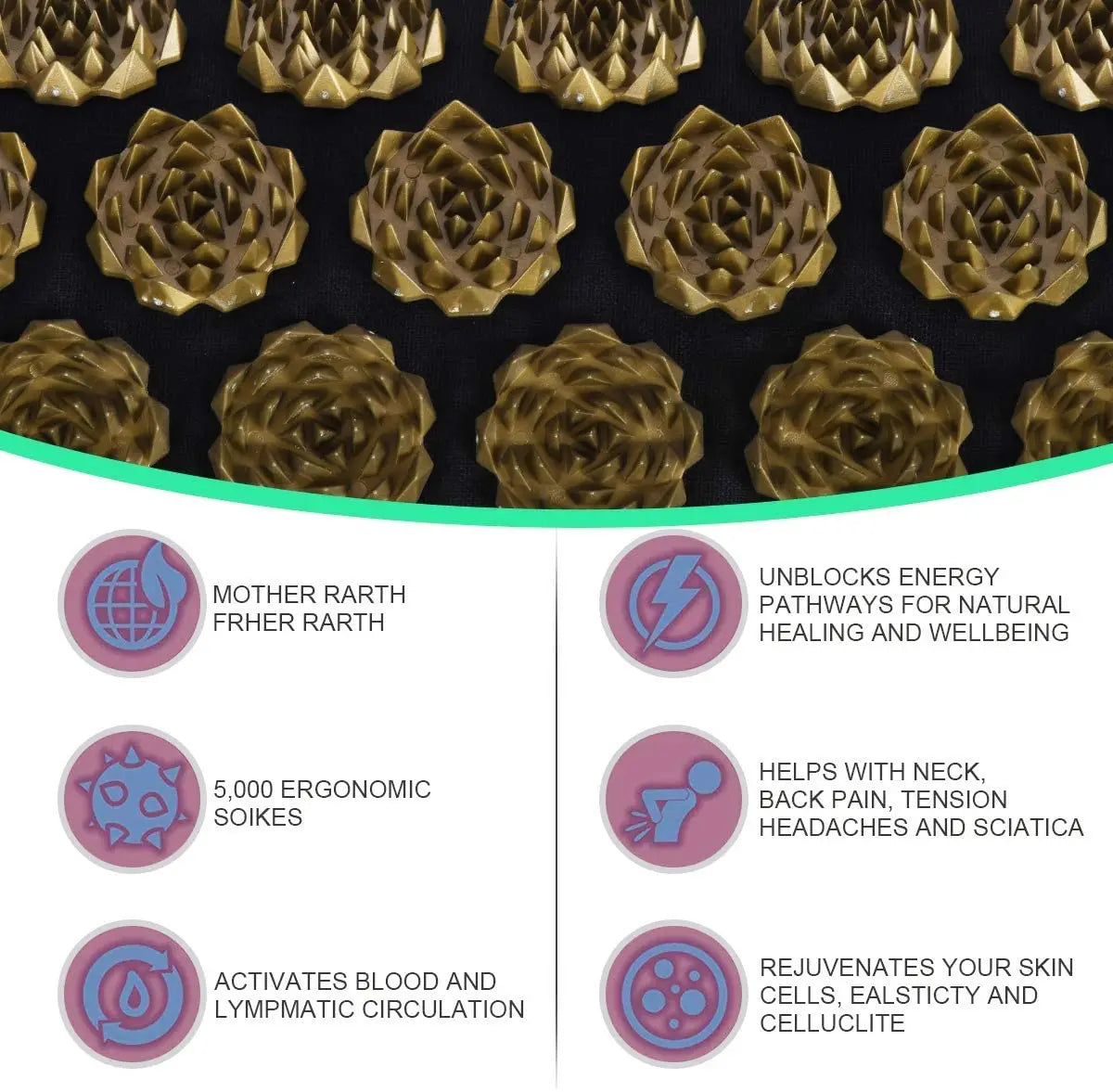 VaultHaus acupuncture massage mat with 5000 ergonomic spikes for natural healing and relaxation