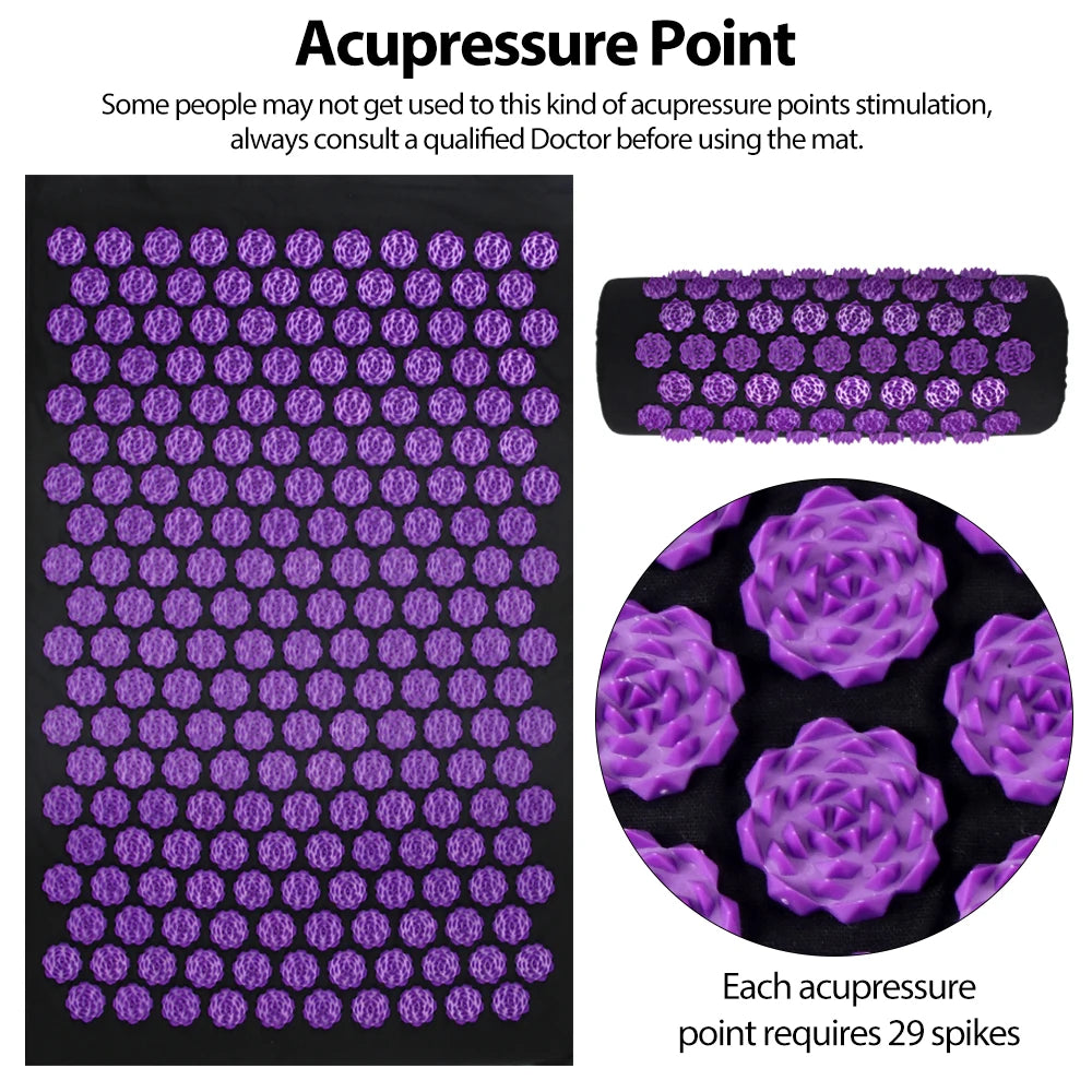 VaultHaus acupuncture massage mat featuring 29 spike acupressure points for effective relaxation
