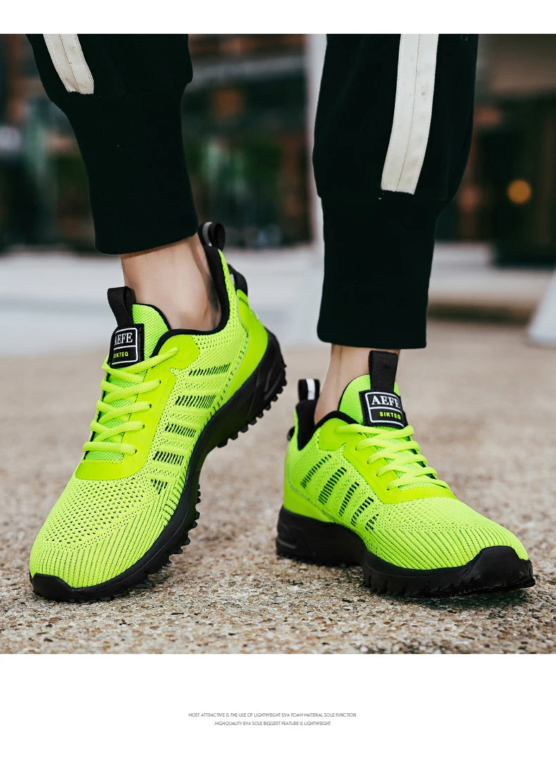 VaultHaus lightweight athletic sneakers for men in bright neon yellow with black sole and breathable mesh design