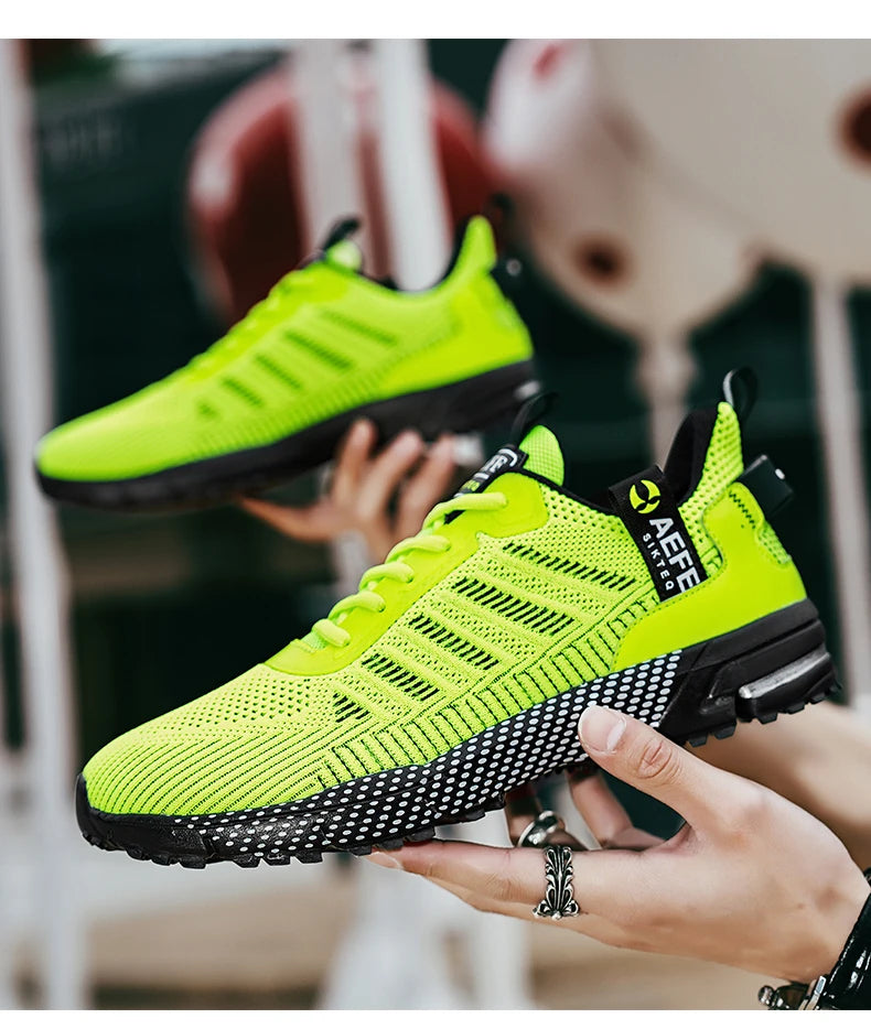 VaultHaus lightweight athletic sneakers for men in bright neon green with black sole and breathable mesh design