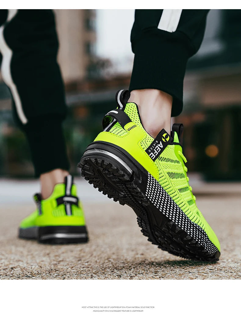 VaultHaus lightweight athletic sneakers for men in bright green with black and white sole and breathable mesh design
