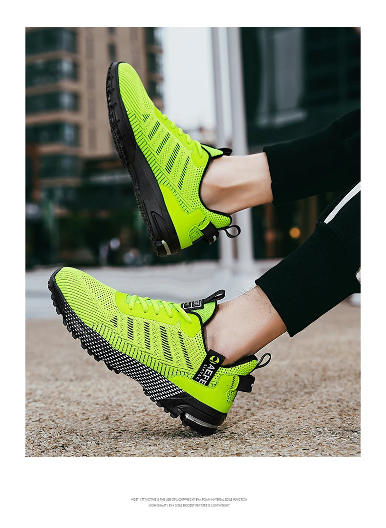 VaultHaus lightweight athletic sneakers for men in bright green and black with breathable mesh design