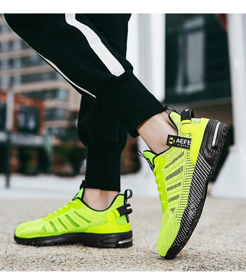 VaultHaus lightweight athletic sneakers for men in bright yellow with black sole and breathable design