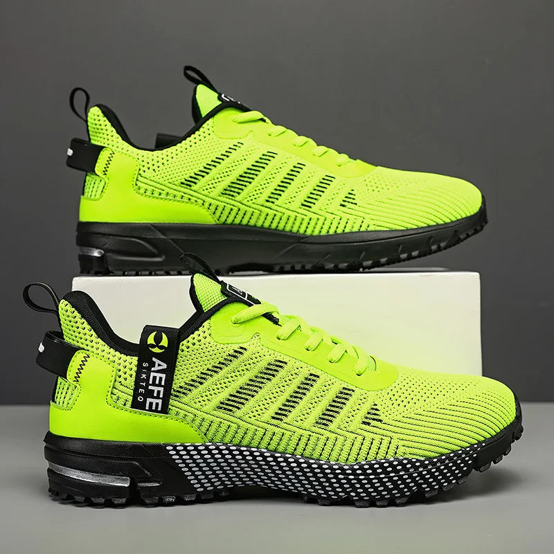 VaultHaus lightweight athletic sneakers for men in neon green with black sole and breathable mesh design