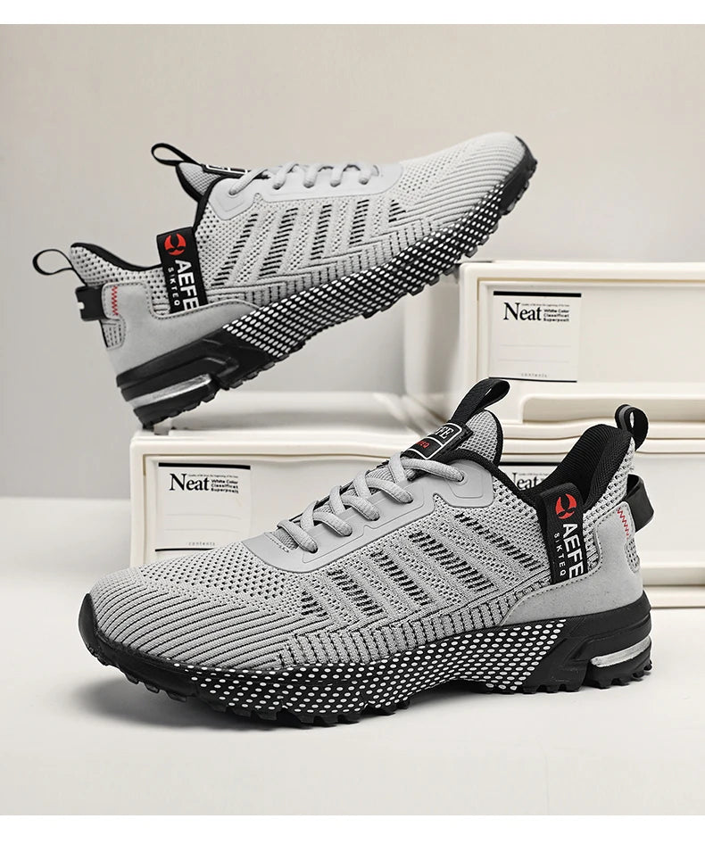 VaultHaus lightweight athletic sneakers for men in gray and black with breathable design and textured sole