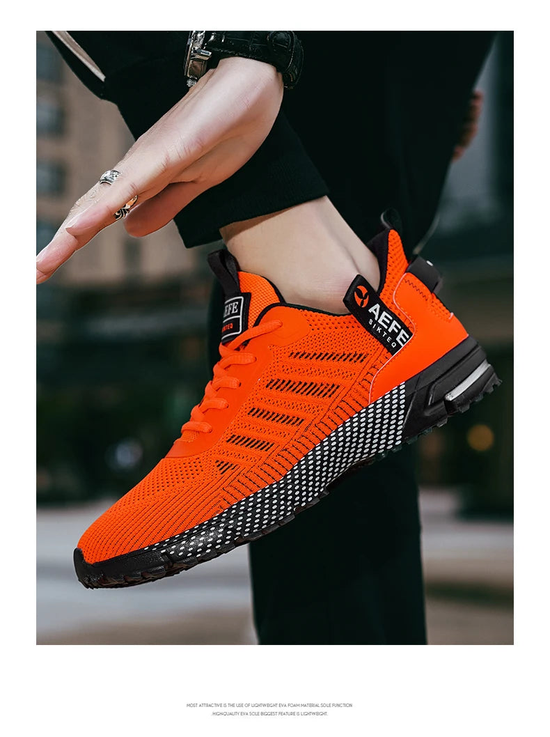 VaultHaus bright orange lightweight athletic sneakers for men with breathable mesh and cushioned sole