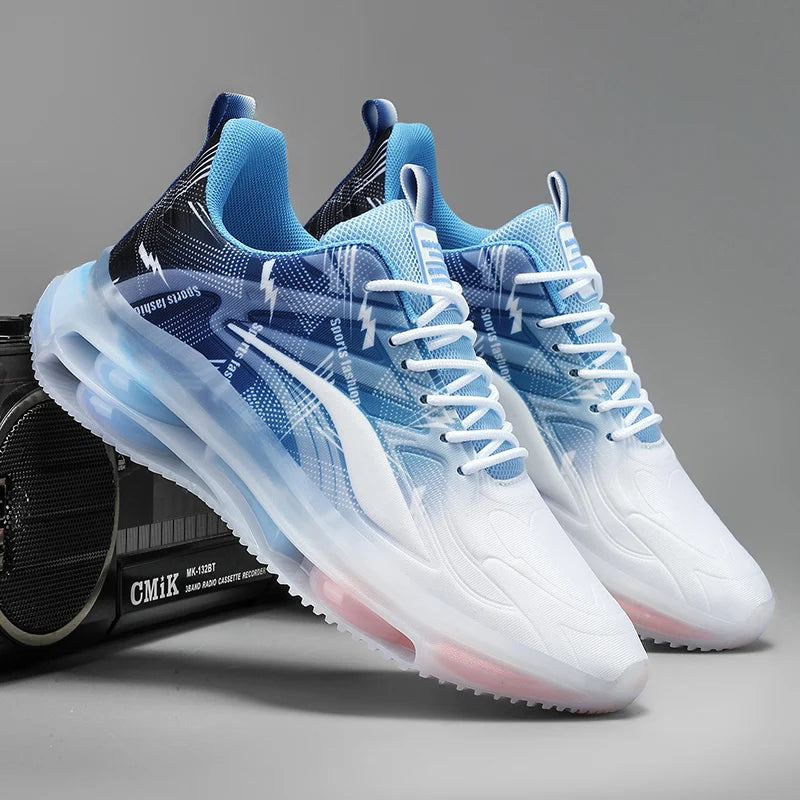 VaultHaus air cushion non-slip athletic shoes in blue and white with breathable mesh design