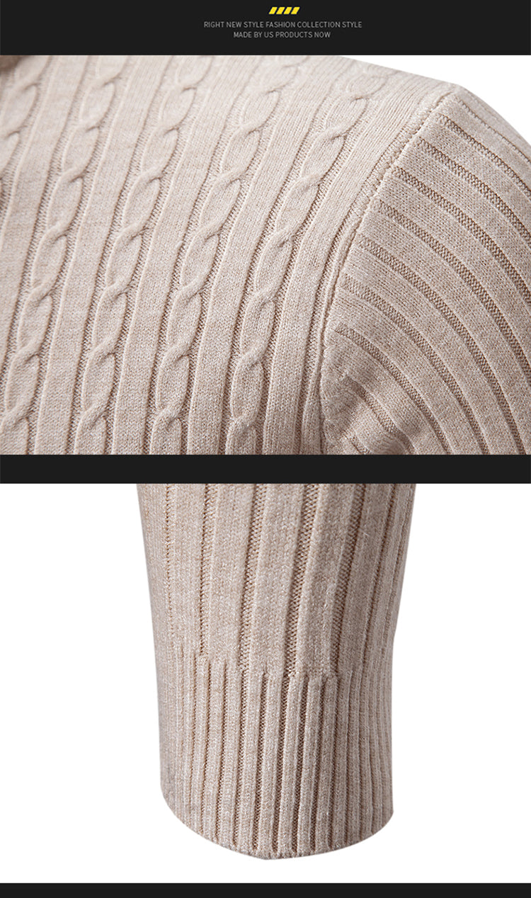VaultHaus knitted turtleneck pullover for men in soft beige with ribbed texture