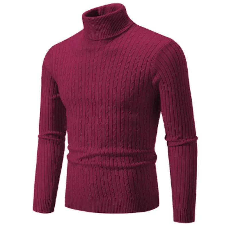 Burgundy VaultHaus knitted turtleneck pullover for men with a stylish ribbed design