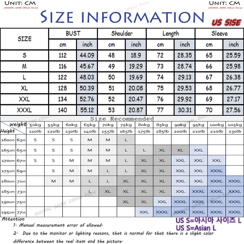 Size chart for VaultHaus thermal pullover for men with measurements in inches and cm