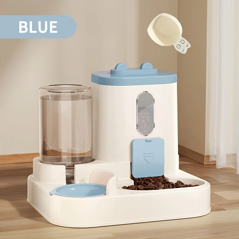 VaultHaus Automatic 2 in 1 Cat Food and Water Dispenser in blue for convenient pet feeding