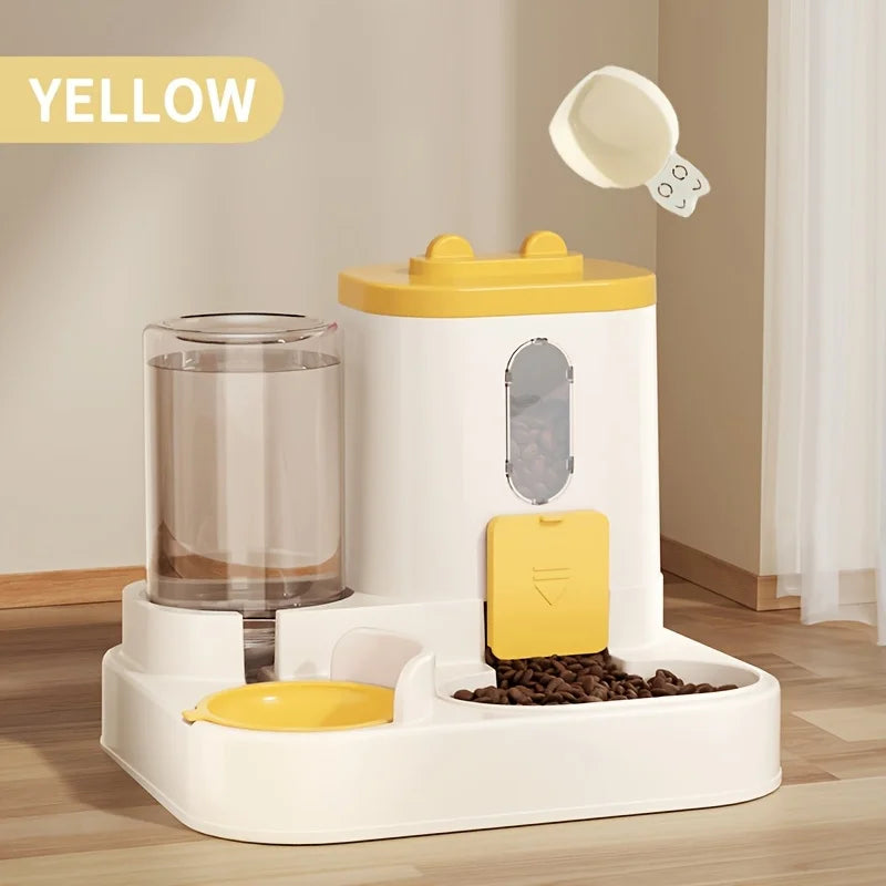 VaultHaus Automatic 2 in 1 Cat Food and Water Dispenser in Yellow with easy access for pets