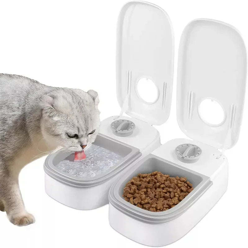 VaultHaus automatic pet food dispenser with dual compartments for food and water for easy feeding